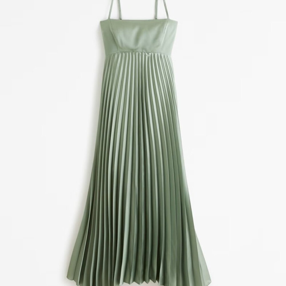 Abercombie & Fitch Giselle Clasp-Back Pleated Midi Dress - Sage